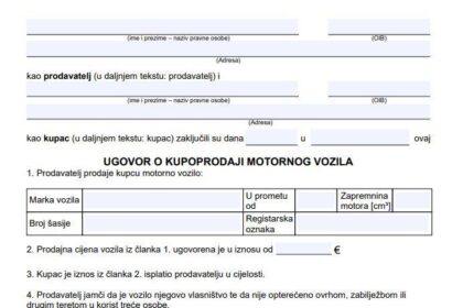 ugovor o kupoprodaji automobila